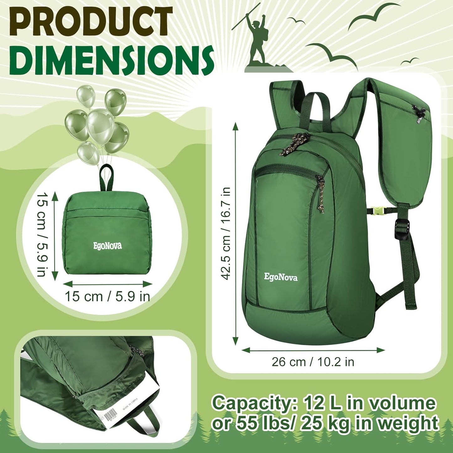 12L Ultralight Foldable Water-Resistant Daypack