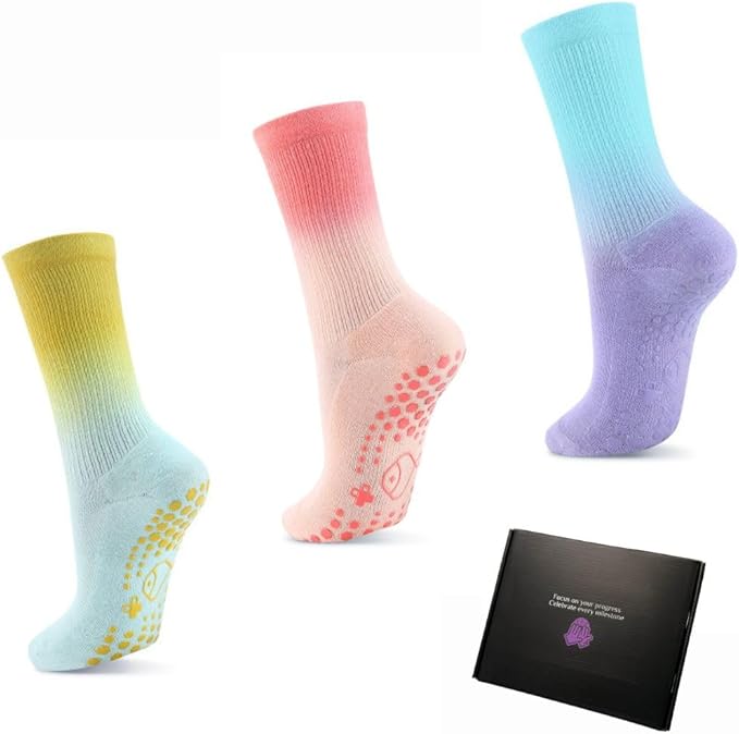 Pilates Socks with Grips for Women（Set of 3, 3 colors）