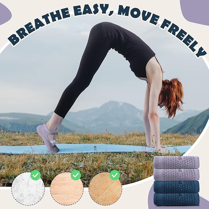 Pilates Socks with Grips for Women（Set of 2, 2 colors）– Non-Slip Grip Socks for Pilates, Yoga, Barre & Dance